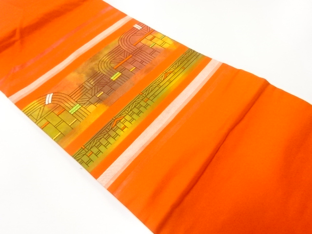 JAPANESE KIMONO / VINTAGE NAGOYA OBI / SILK / WOVEN ABSTRACT PATTERN